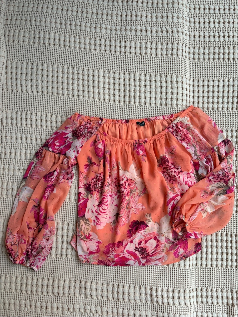 Express Coral Floral Flowy Off-Shoulder Blouse Medium